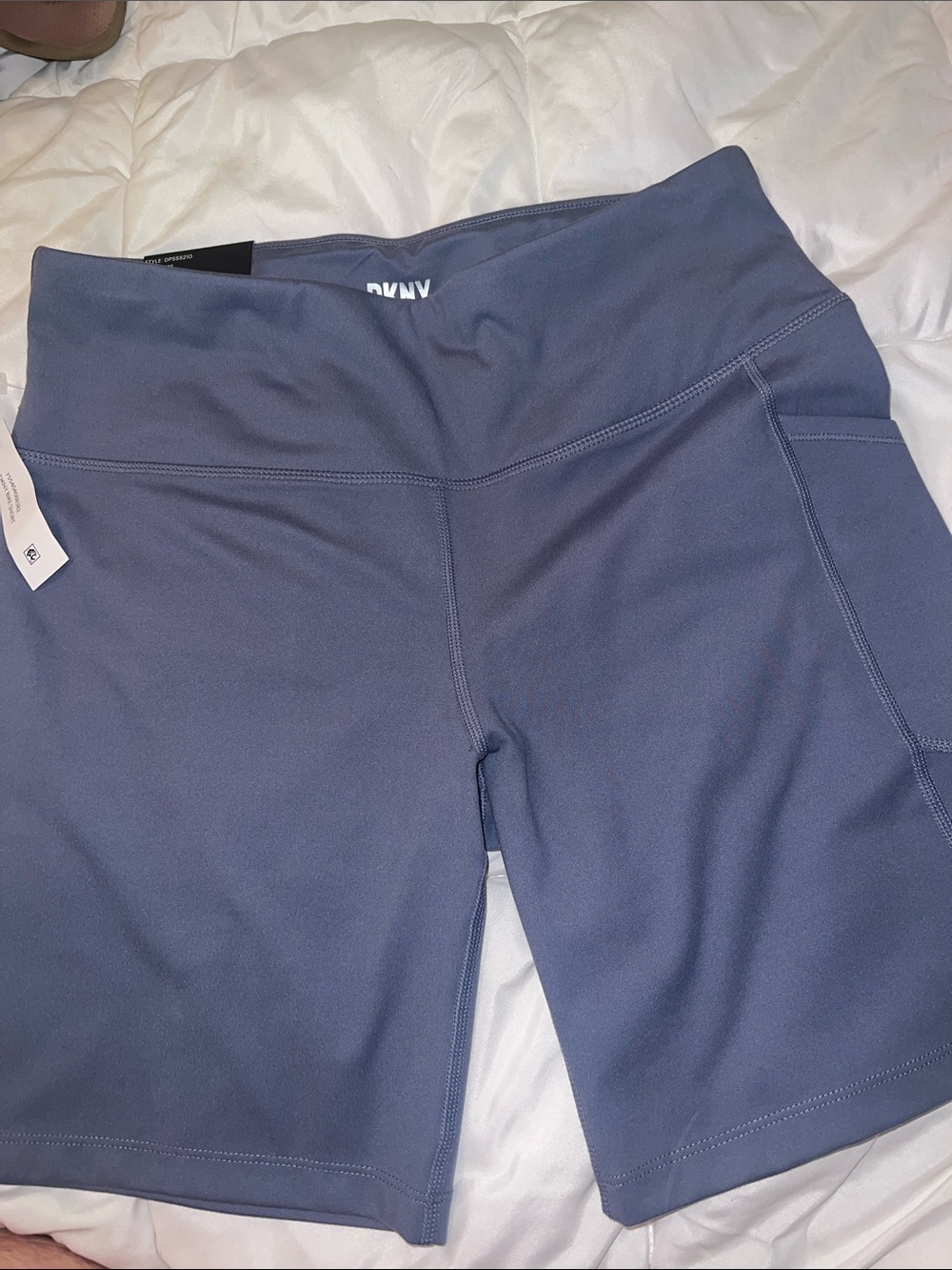 DKNY High-Waist Bike Shorts in Slate Blue